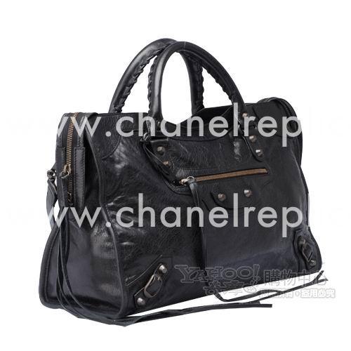 Balenciage City Lambskin Aged Brass hardware Classic Bag Black B2654988