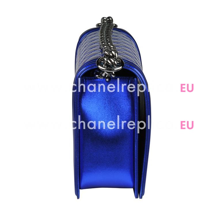 Chanel Electric Blue Patent Boy Bag Silver Chain A92193V-BLUE