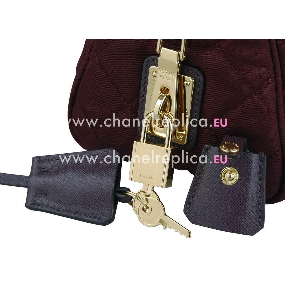 Prada Teaauto Saffiano Rhombic Nylon Chain Shoulder Bag Burgundy PR465545