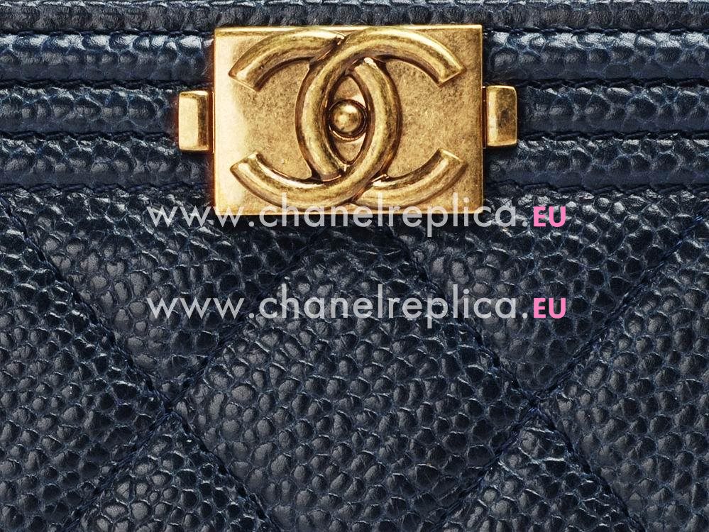 Chanel Caviar Anti-Gold Lock Boy Zipper Wallet Blue C550170