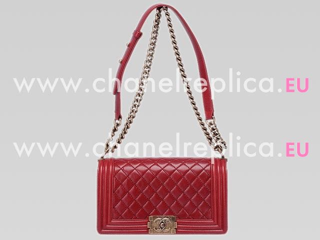 Chanel Lambskin Antique-Silver Chain 25cm Boy Bag Dark Red A46895