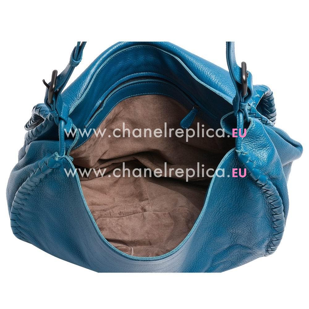 Bottega Veneta Classic Nappa Leather Woven Shoulder Bag Blue BV7022807