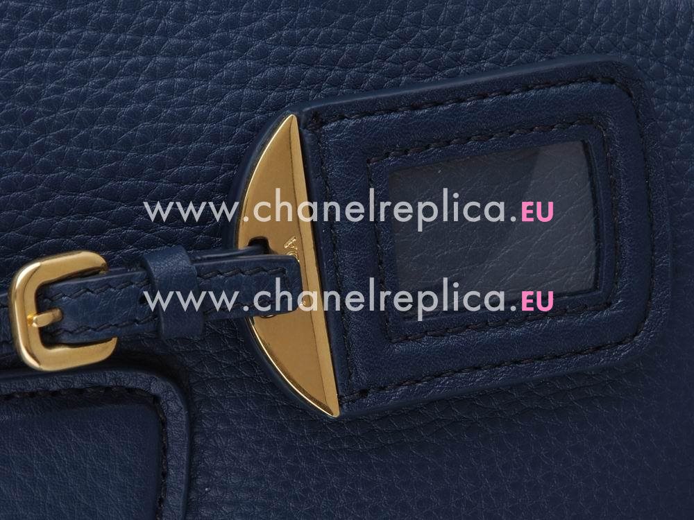 Prada Saffiano Calfskin Triangle Logo Boston Bag Navy Blue BN59232