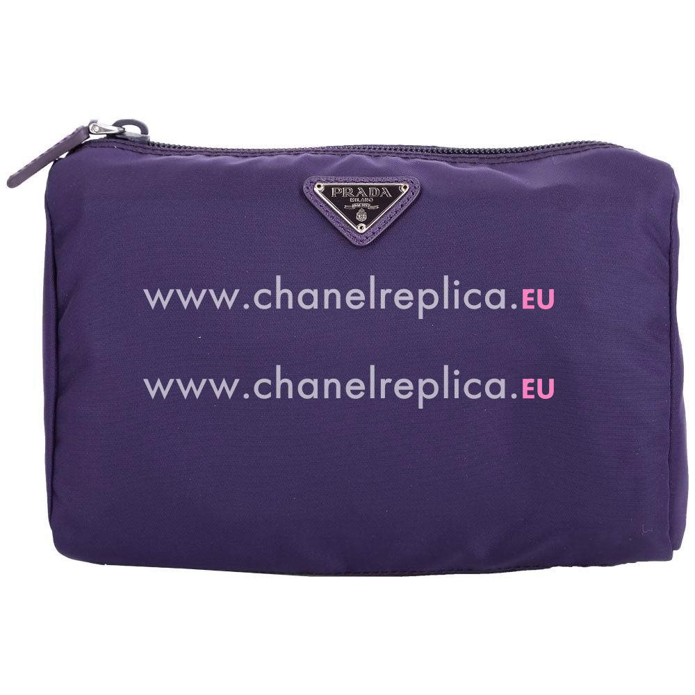 Prada Classic Triangle Logo Nylon Cosmetic Bag Purple P7010405