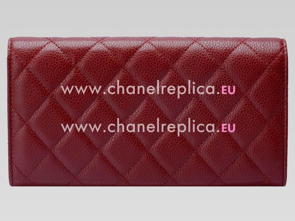 Chanel Caviar Silver CC Long Wallet Dark Red A51878