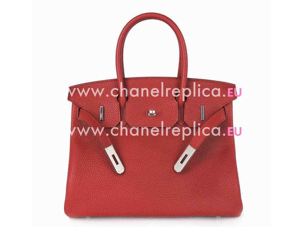 Hermes Birkin 30 Red 54 Clemence Leather Palladium Hardware Hand Sew H1030BJH