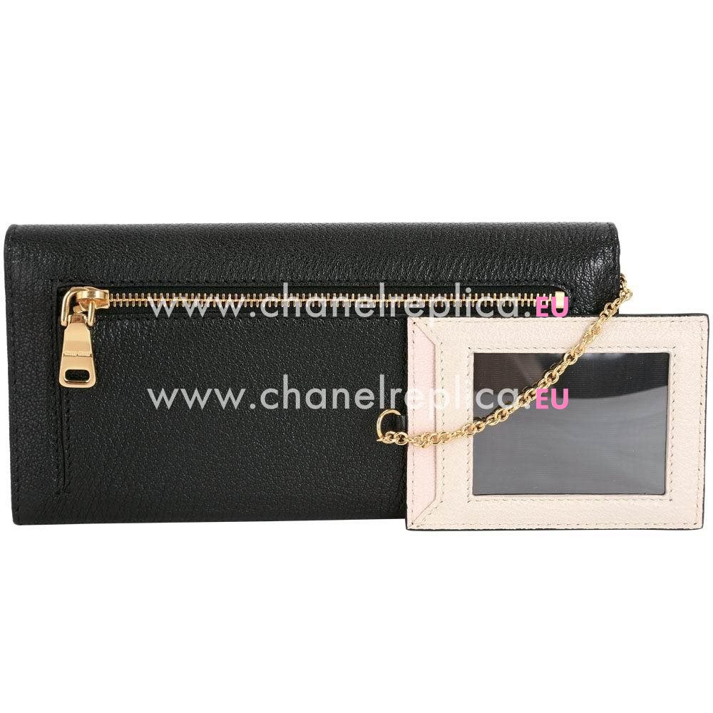 Miu Miu Contrast Color Card Layer Goatskin Wallet In Black M6122903