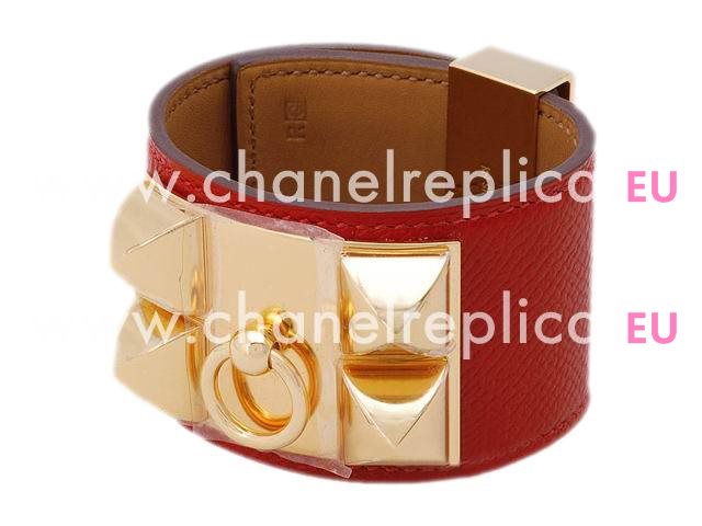 Hermes Goat Skin Collier De Chien Rivets of Metal Bracelet Red&Gold HE56984