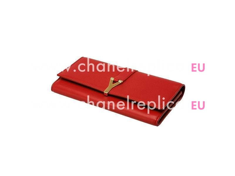 YSL Chye Leather Clutch Y Calfskin Wallets In Red YSL5184601