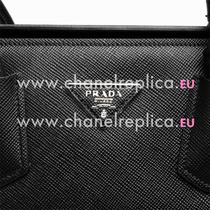 Prada Saffiano Cuir Small Double Tote Bag Black PR566T28
