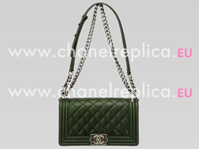 Chanel Medium Lambskin Boy Bag DarkGreen(Antique-Silver) A44576