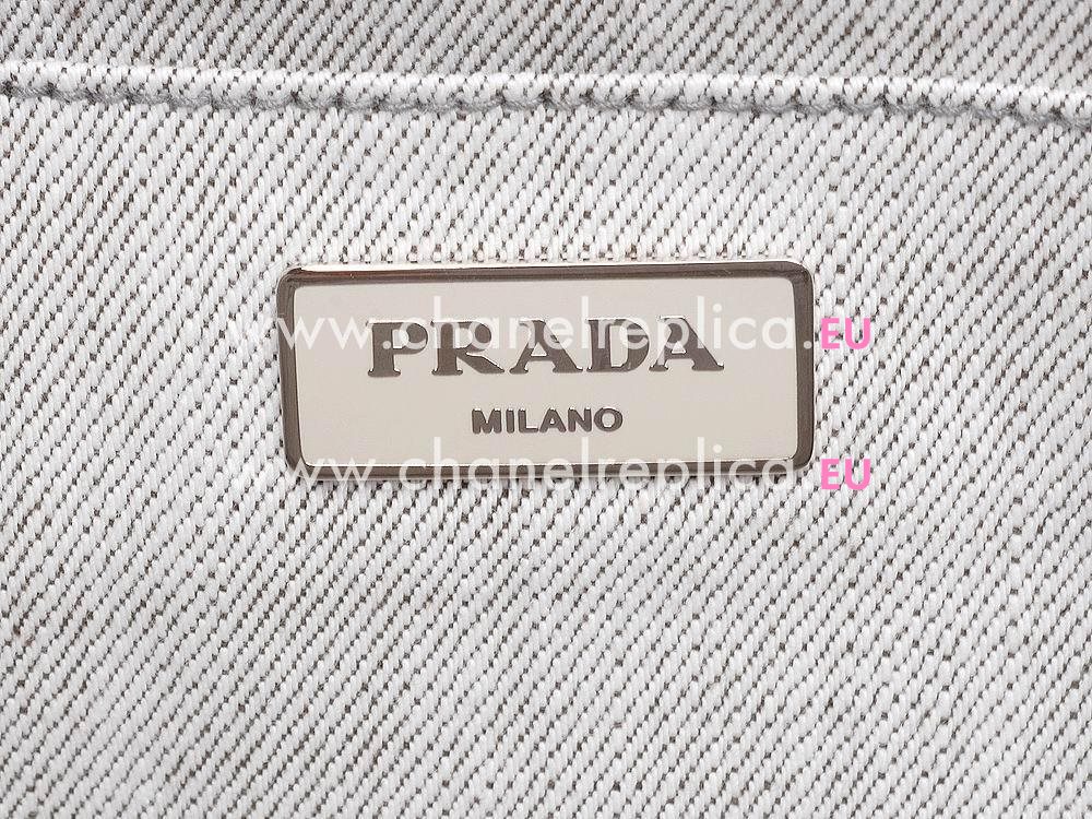 Prada Canapa Stampata Printing Logo Denim Canvas Bag Light Gray PR521217