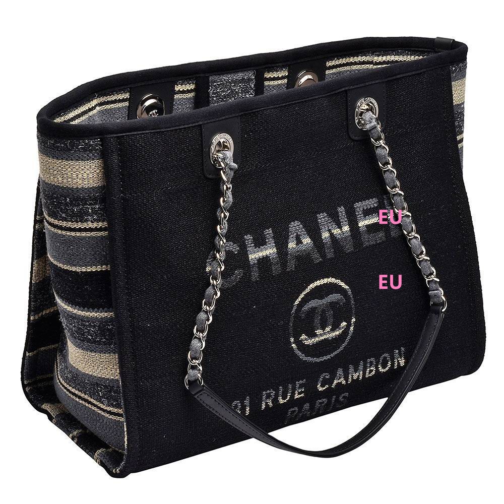 Chanel Toile Canvas Deauville Chain Shoulder Tote Bag Black/Gray A67001SSY