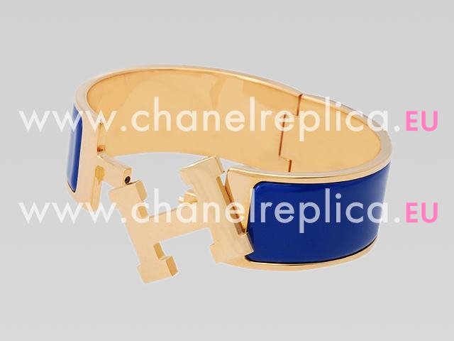 Hermes Medium Enamelled Click H Bracelet DarkBlue&Gold HE58675