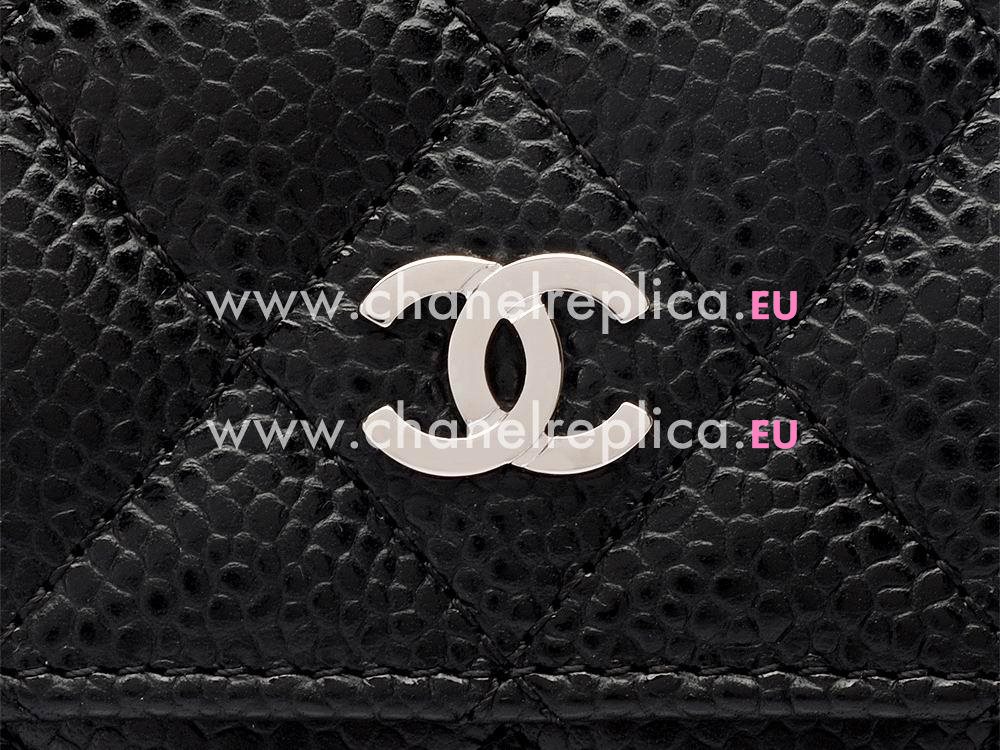 Chanel Caviar Silver CC Card Holder Black C65061