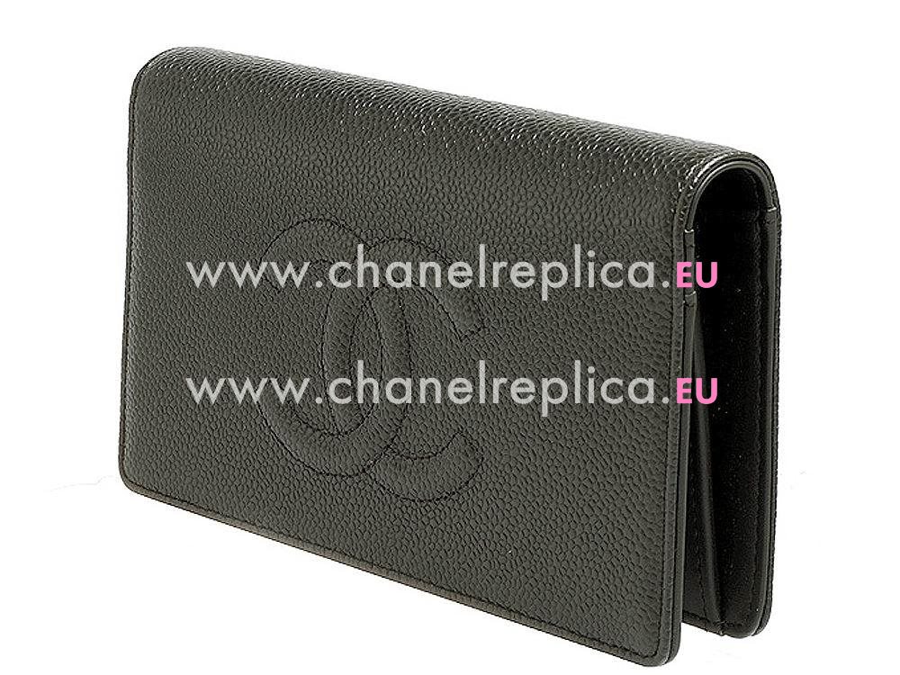 Chanel Caviar Emboss CC Logo Long Wallet Black C56371