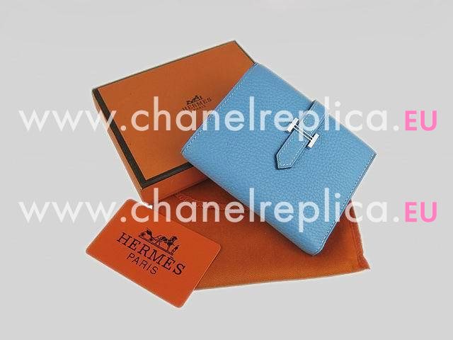 Hermes Classic Clemence Leather Purse In Light Blue H0006D