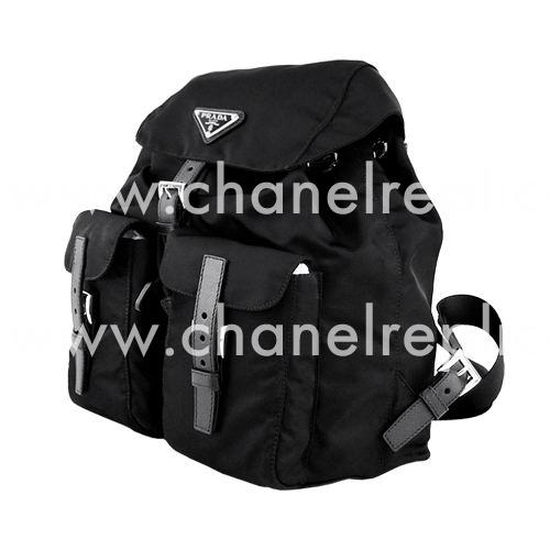 Prada Zainetto Classsic Buckle Triangle Logo Nylon Backpack Black PR29B746