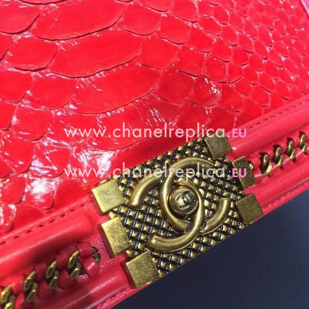 CHANEL LeBoy Copper Hardware South Africa python skin Boy Bag in Shiny Red C6121102
