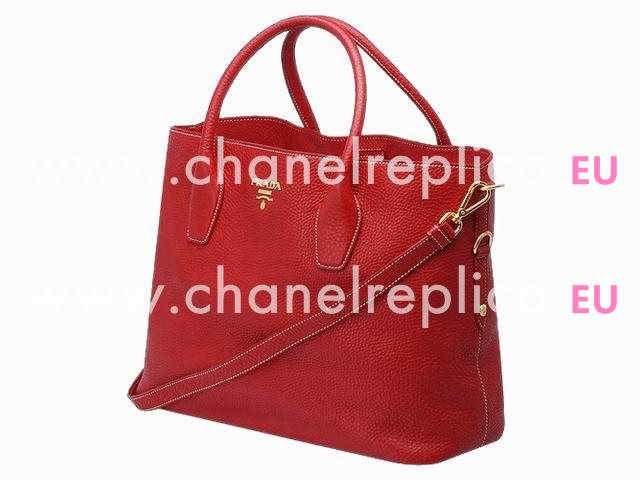 Prada Vitello Daino Relievo Logo Caviar Calfskin Should/handbag Red P393619