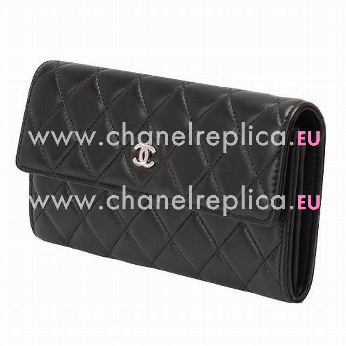 Chanel Classic Rhpmboids Stripe Lambskin Wallet Black C7041605