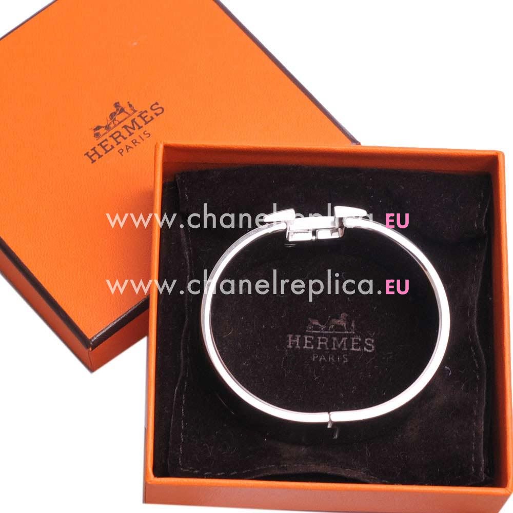 Hermes Medium Click H Logo Enamelled Bracelet Silver/Black HE58488