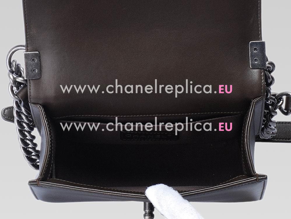 Chanel Boy Medium Lambskin Antique-Silver Hardware Coffee A381609