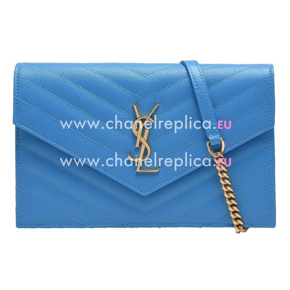 YSL Saint Laurent Monogram YSL Logo Caviar Calfskin Bag Sky Blue Y6113011