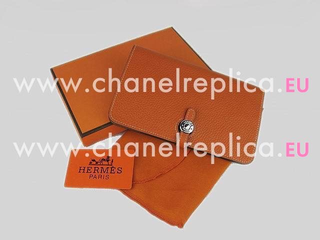 Hermes Dogon Clemence Leather Wallet In Orange HL.001C