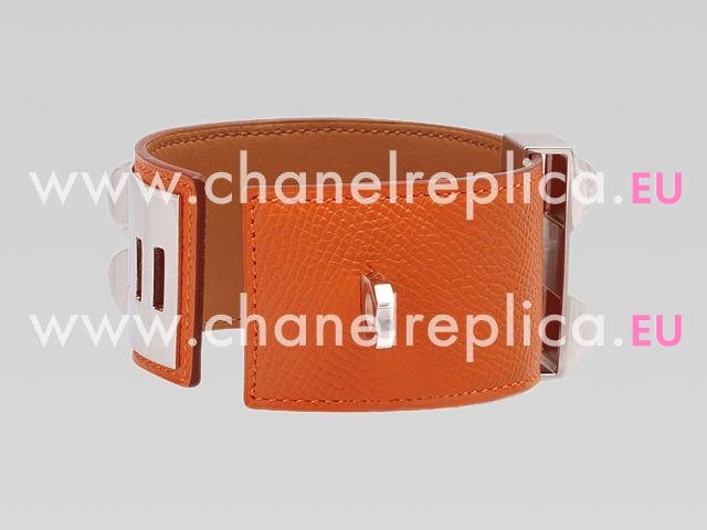 Hermes Goat Skin Collier De Chien Rivets of Metal Bracelet Orange&Silver HE56969