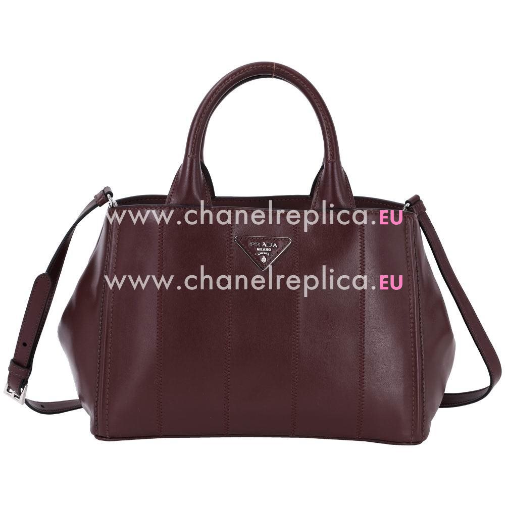 Prada Canapa Stampata Triangle Logo Calfskin Tote Bag Burgundy PR823E125