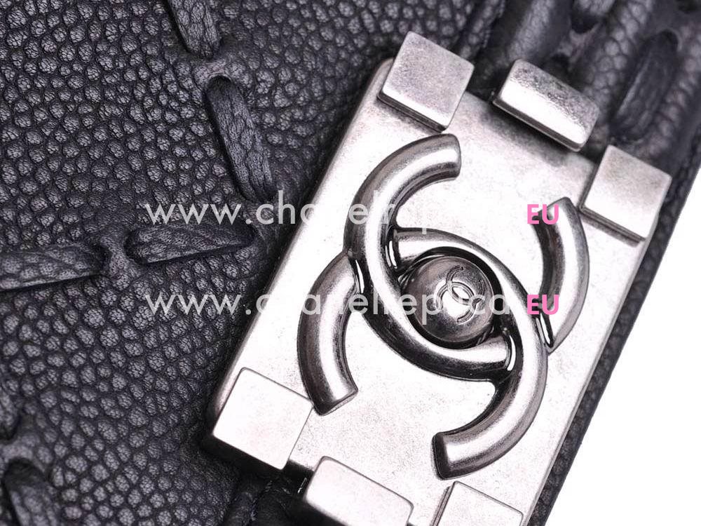 Chanel Calfskin Medium Boy Bag Stitching Black Silver A94773