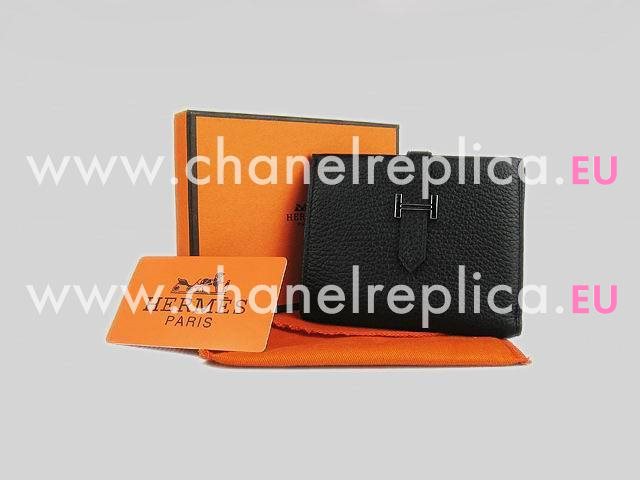 Hermes Classic Clemence Leather Purse In Black H0006B