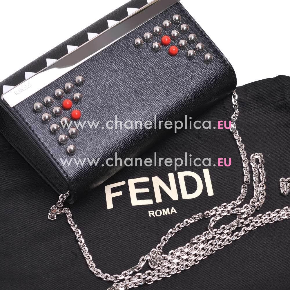 FENDI Classic Sawtooth Cowhide Leather Dinner Bag Black F1548737