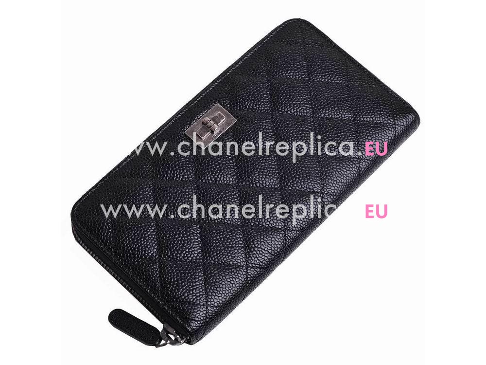 Chanel Caviar Anti-silver Logo Zippy Wallet In Black A69207