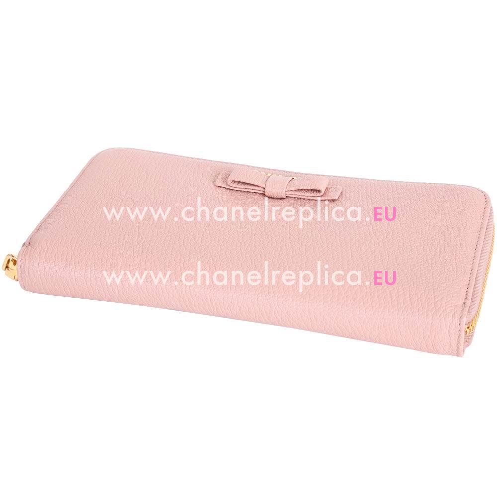 Miu Miu Madras Bowknot Nappa Zipper Wallet In Pink Bare Skin M7031403