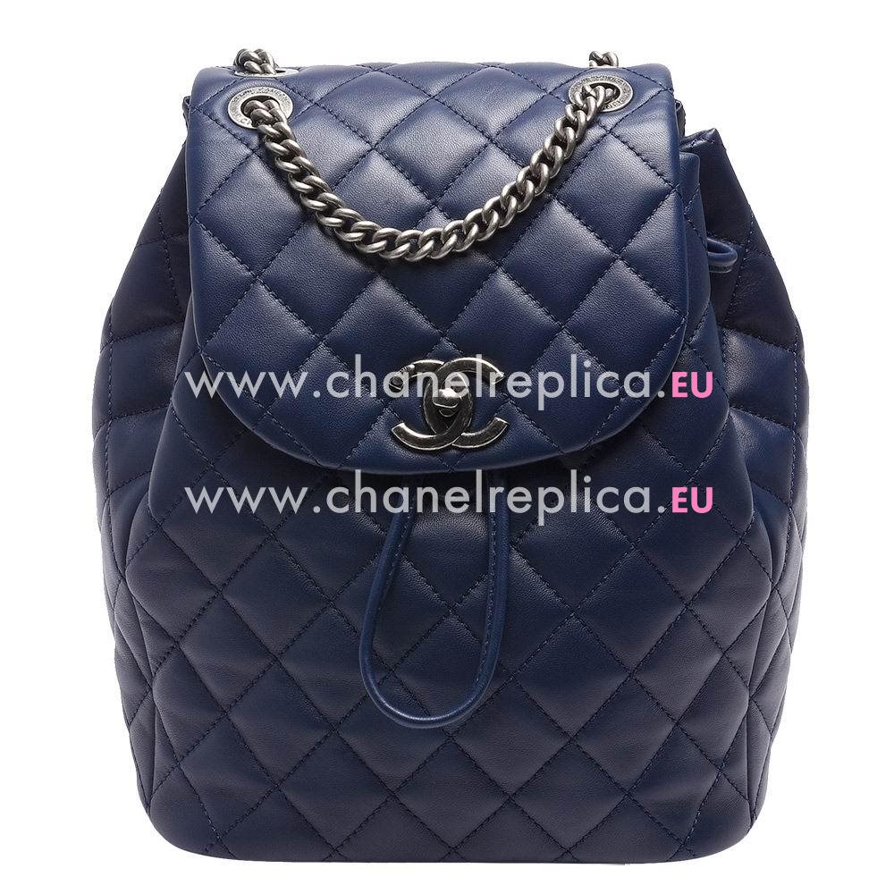 Chanel Classic Rhomboids Calfskin Silver Chain Backpack Deep Blue C7042210