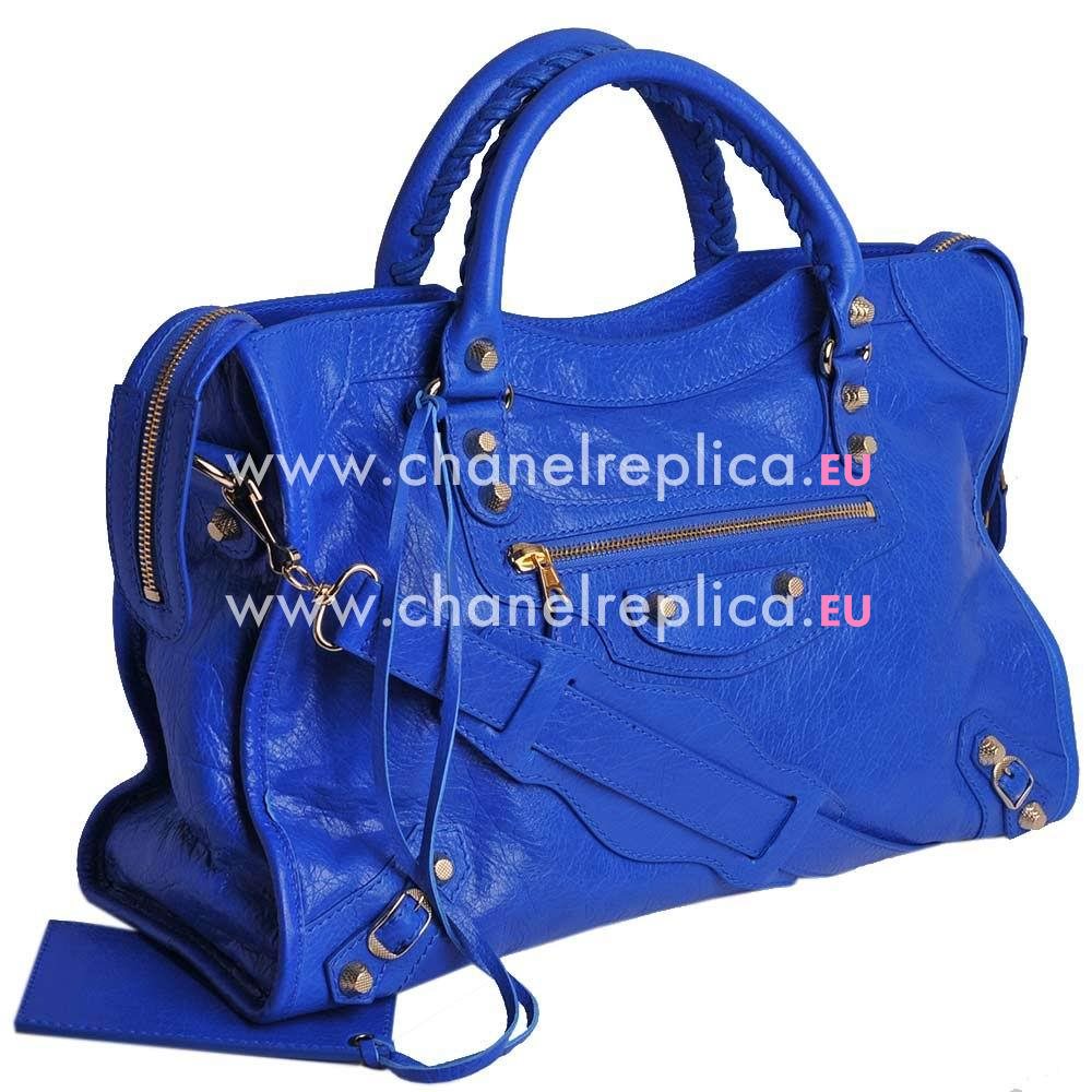 Balenciage City Lambskin Gold hardware Classic Bag Blue B5835466