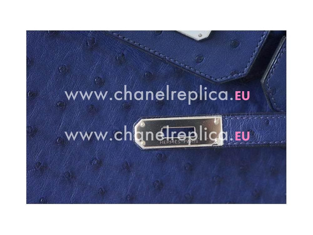 Hermes Birkin 35 Blue Iris Ostrich Palladium Hand Sew Handbag H1035BIR