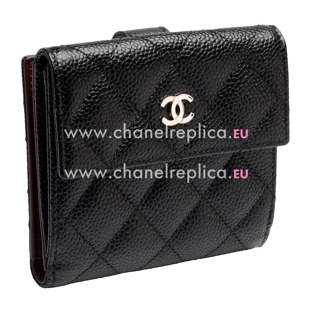 Chanel Caviar Silver CC Logo Snapper Short Wallet Black A82288D-BLK-GS