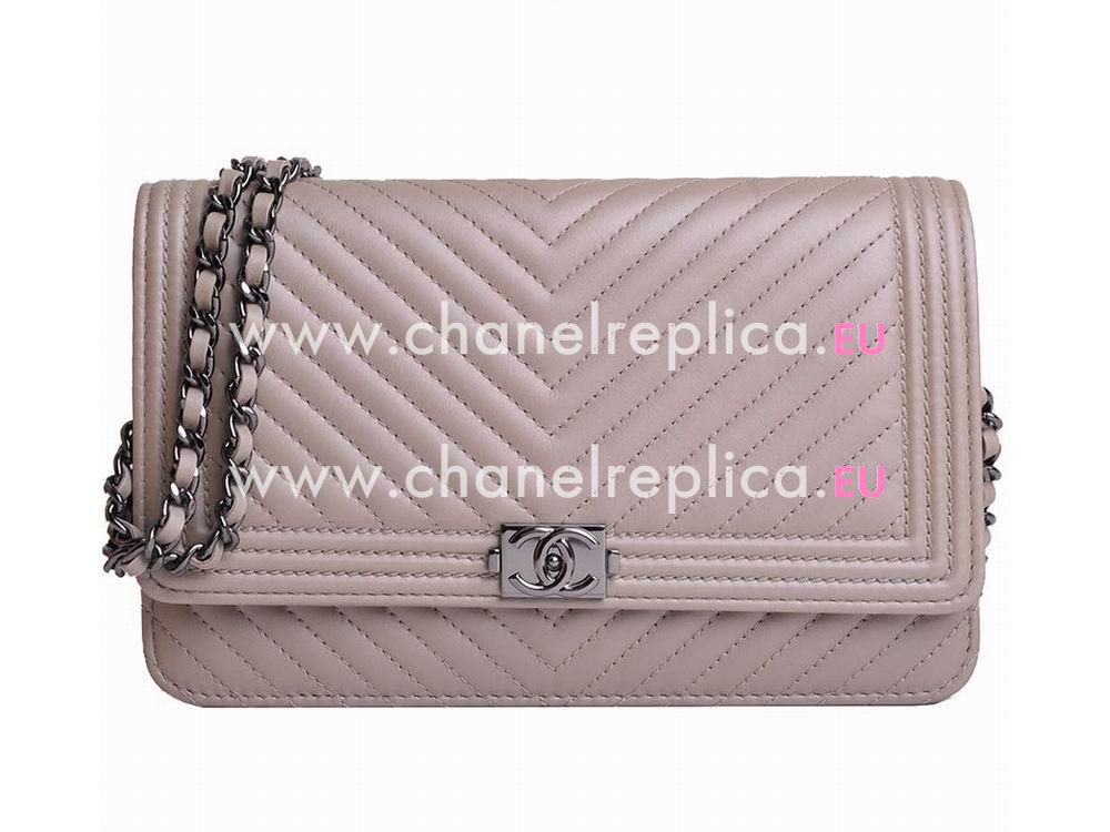 Chanel Lambskin Chevron Woc Bag Silver Chain Nude A59587