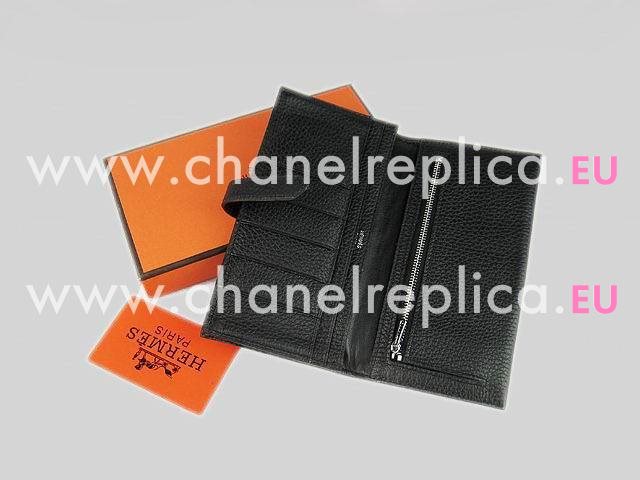 Hermes Dogon Clemence Leather Wallet In Black H0005I