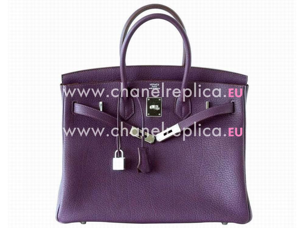 Hermes Birkin 35 Fjord Leather Cassis Purple Palladium Hand Sew H1035BNW
