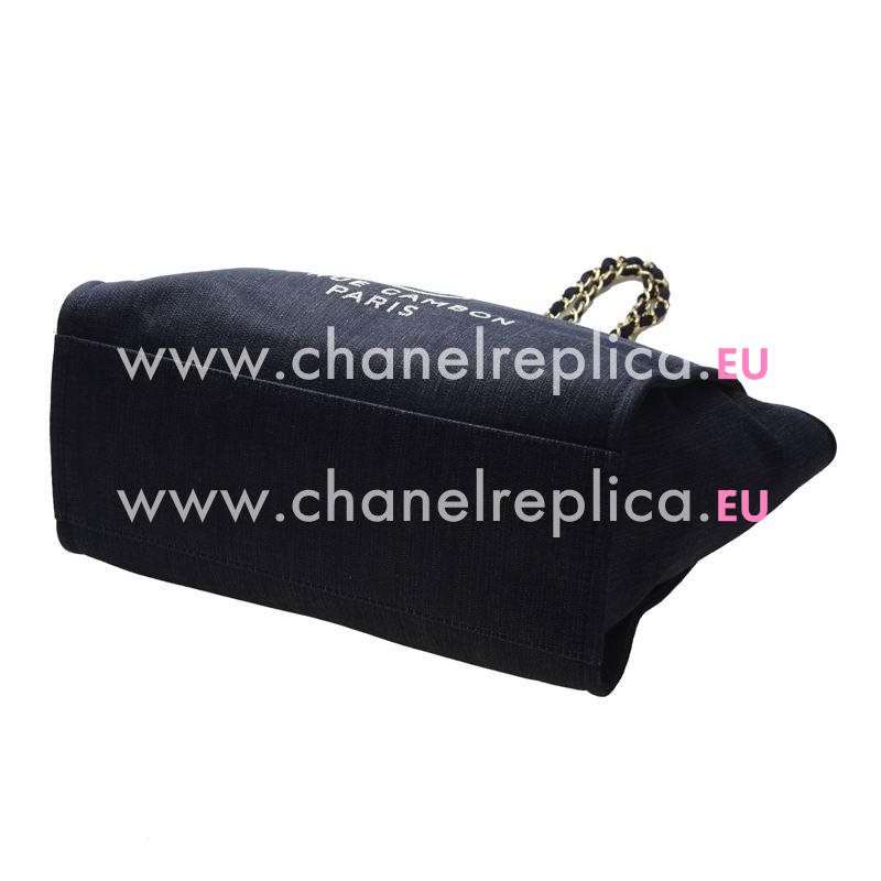 Chanel Blue Denim Canvas Gold Chain Large Toile Shopping Bag A66941BLUEG