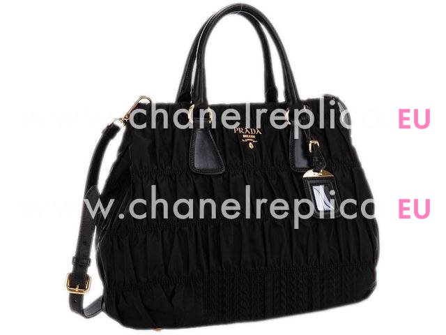 Prada Gaufre Nylon Ruffled Small Handbag In Black P321158