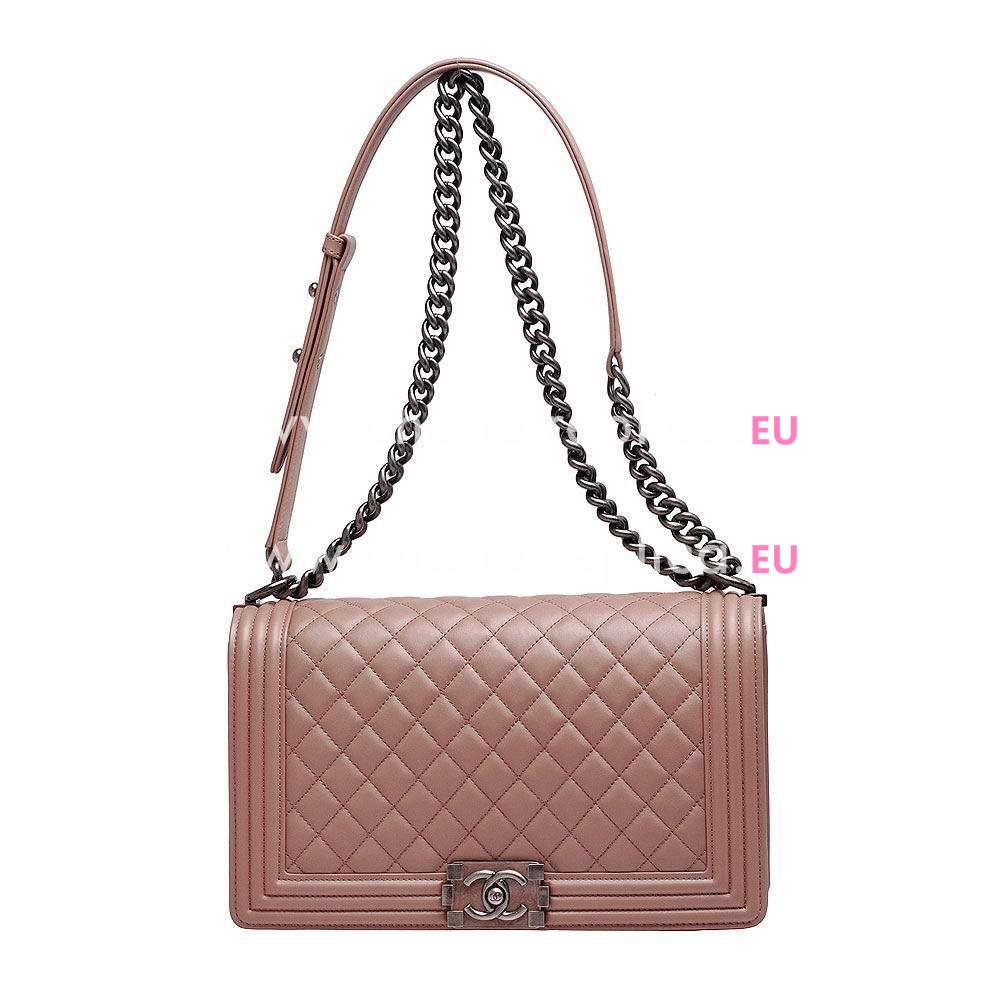 Chanel Lambskin Anti-Silver Chain 28cm Boy Bag Pink Champagne A554964