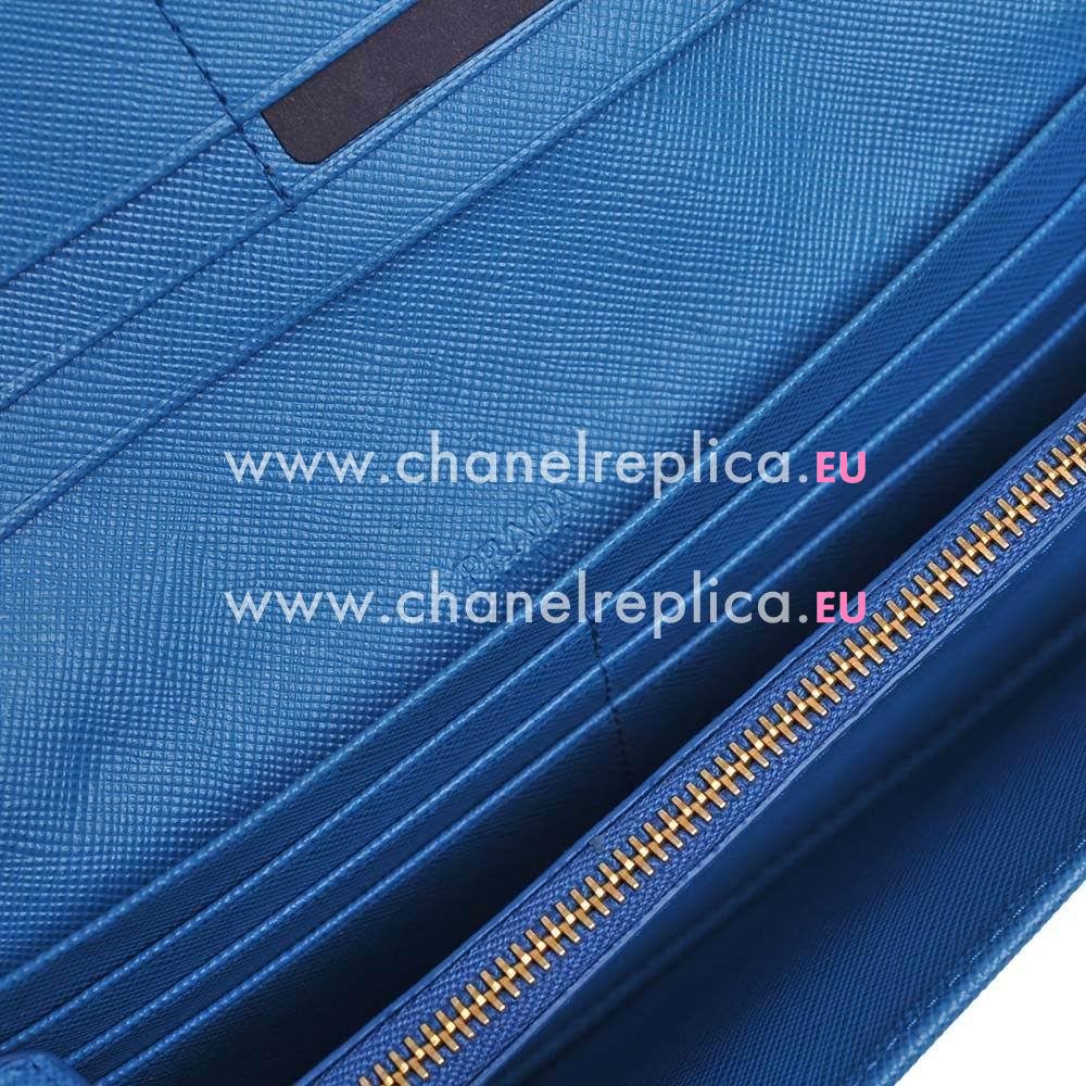 Prada Saffiano Fiocco Embossment Logo Cowhide Wallet In Blue PR61017025