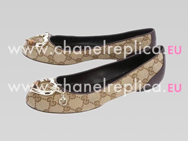 Gucci Beige/Brown canvasHeart Bit ballet flats Shoes 317585