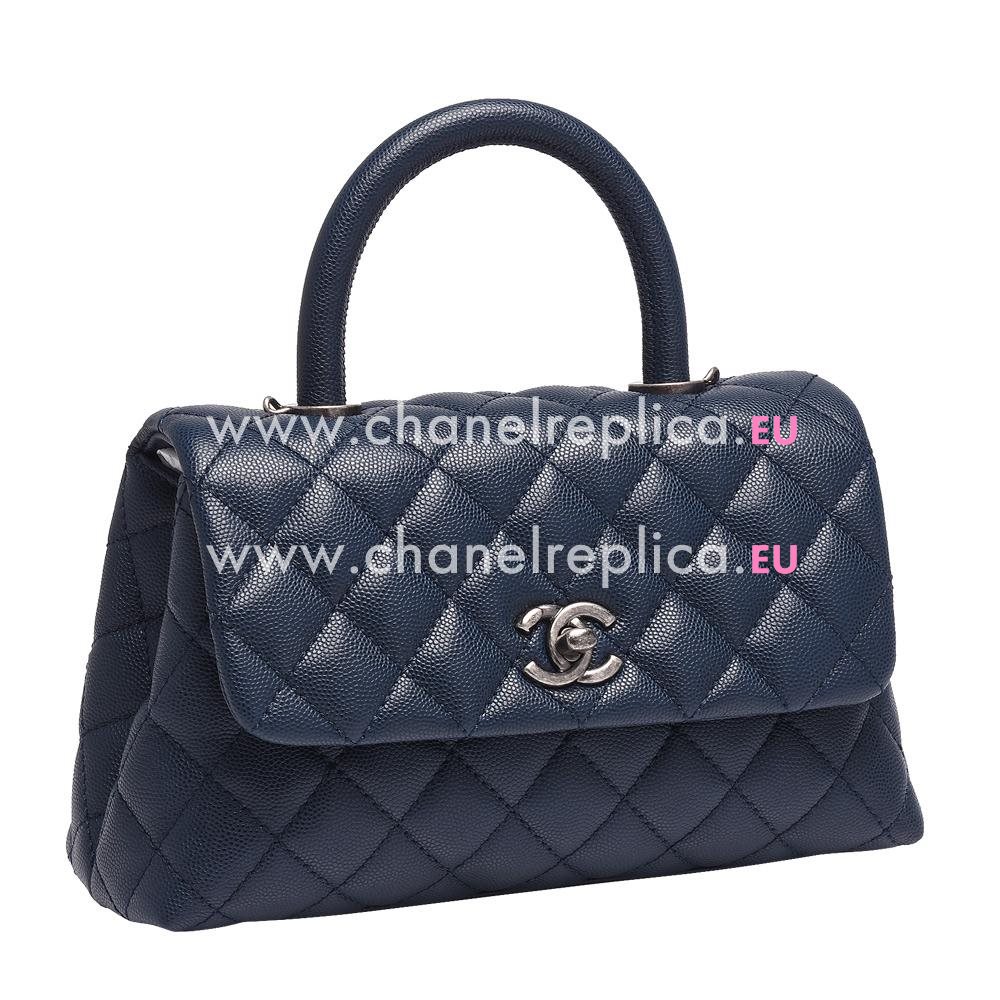 Chanel Coco Handle Caviar Anti-silver Chain Trapezoid Bag Navy Blue A2119F5