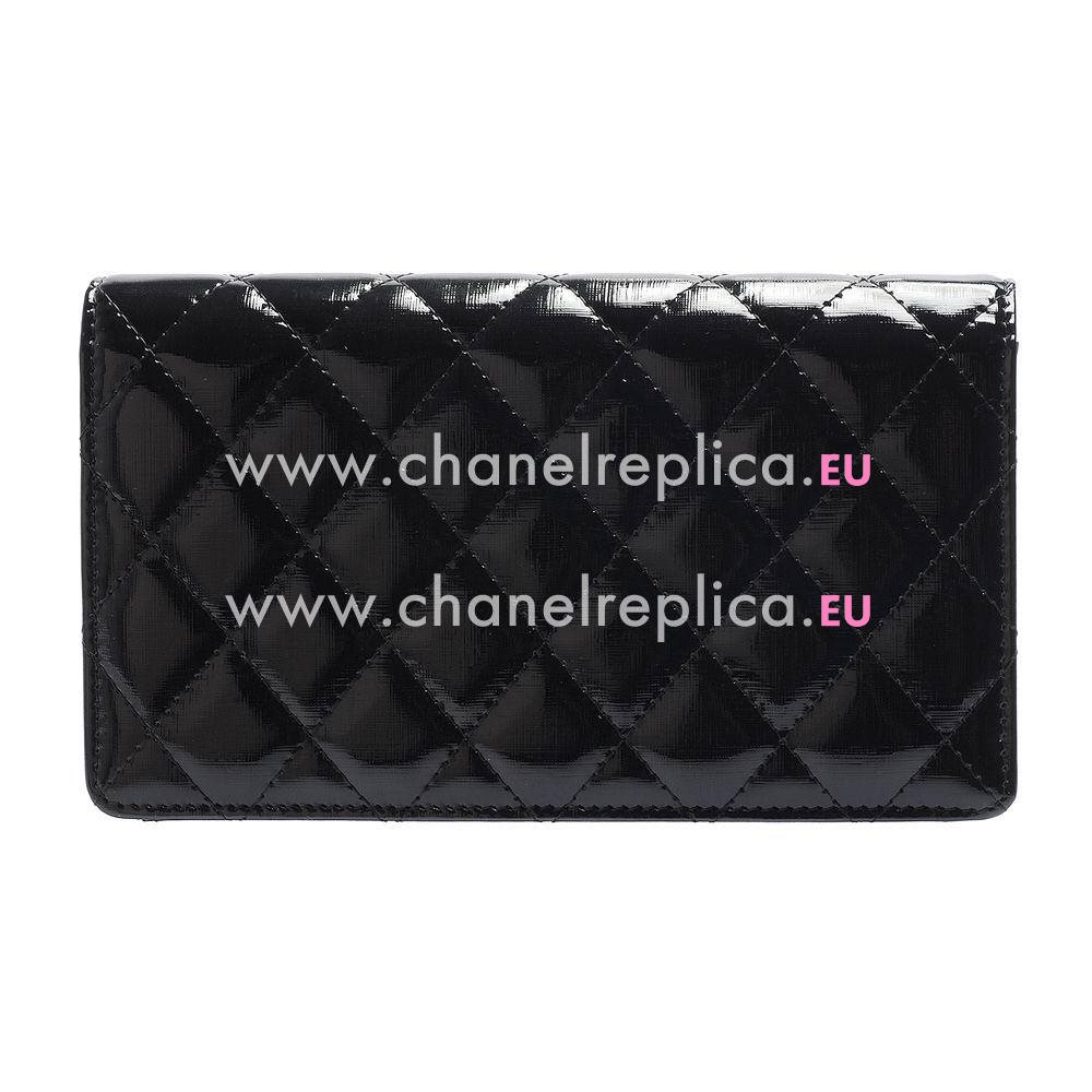 Chanel Patent Three-dimensional Relief Silver CC Long Wallet Black A957343